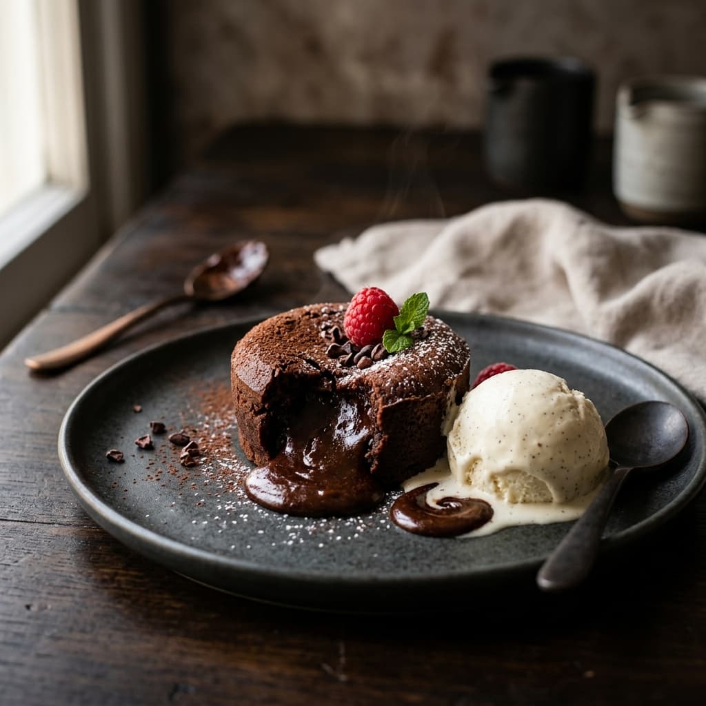 Chocolate fondant with vanilla ice cream