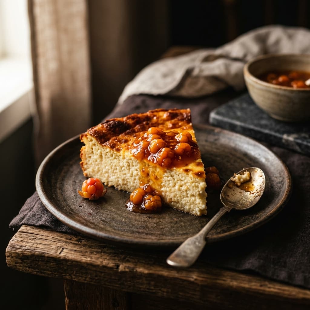 Swedish cheesecake with cloudberry jam